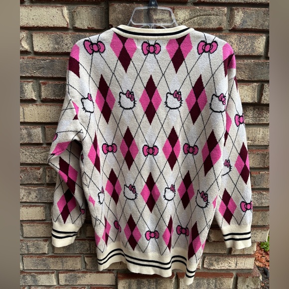 Hello Kitty & Friends Oversized Argyle Cardigan V-neck Button Up Sweater Size S - Picture 4 of 12